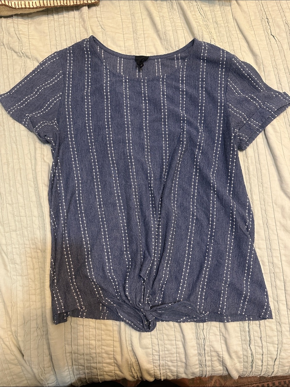 W5 Navy Blue Short Sleeve Stripe Knot Front Top